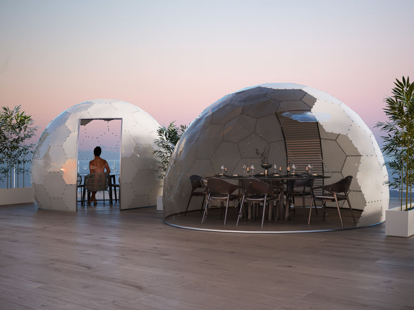 Die geodätische Cuppel ist transparent