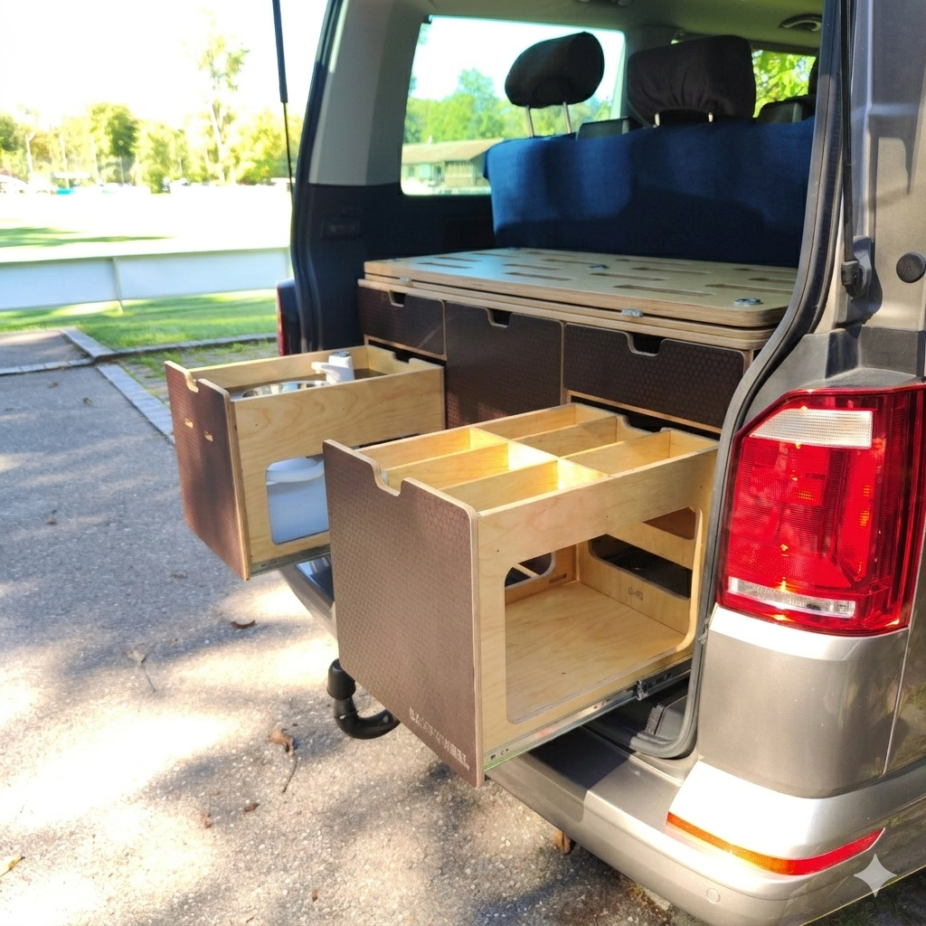 Campingmodul Camper Box 3.1 (braun/natur) für VW T4, T5, T6, T6.1