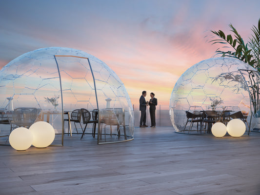 Die geodätische Cuppel ist transparent