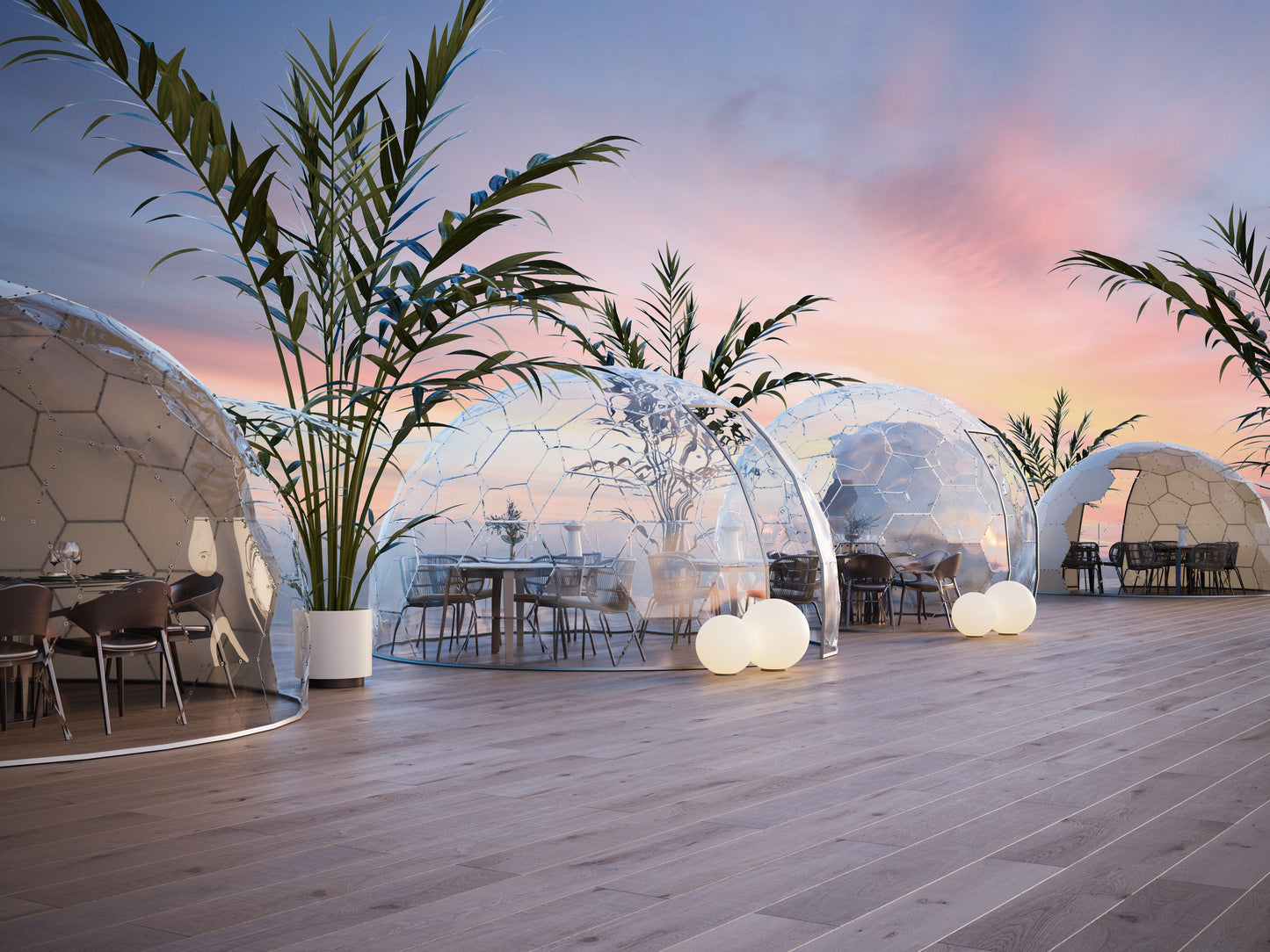 Die geodätische Cuppel ist transparent