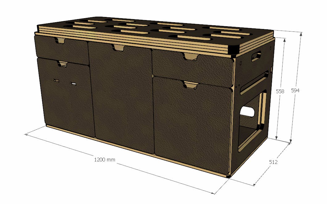 Campingmodul CampWheel Camper Box 3.0 (Braun) für VW T4, T5, T6, T6.1, Caravelle