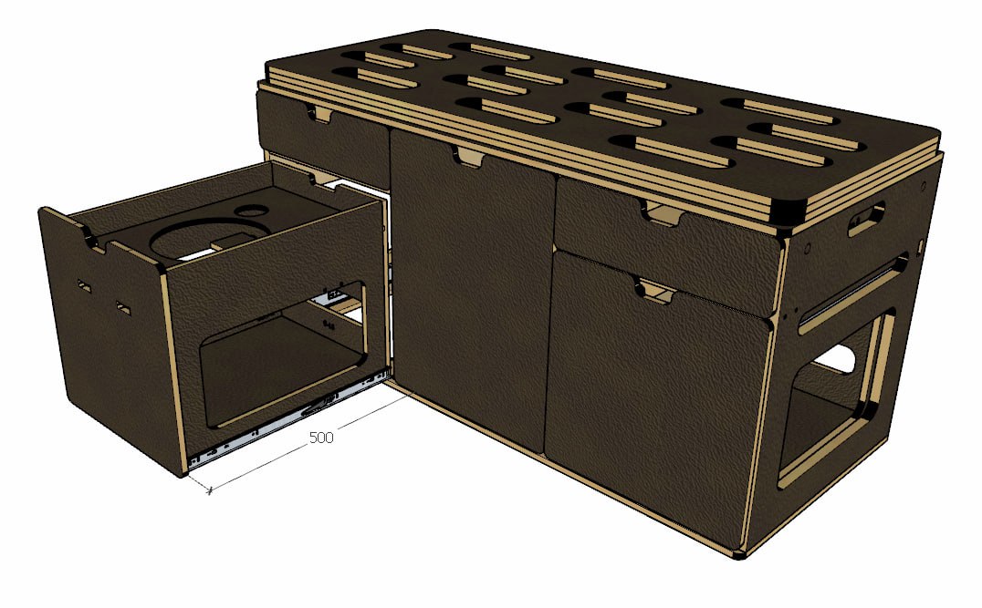 Campingmodul CampWheel Camper Box 3.0 (Braun) für VW T4, T5, T6, T6.1, Caravelle